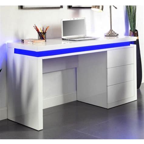 The trendy led lights will elevate your working space. Emerson Computer Desk In White High Gloss With LED ...