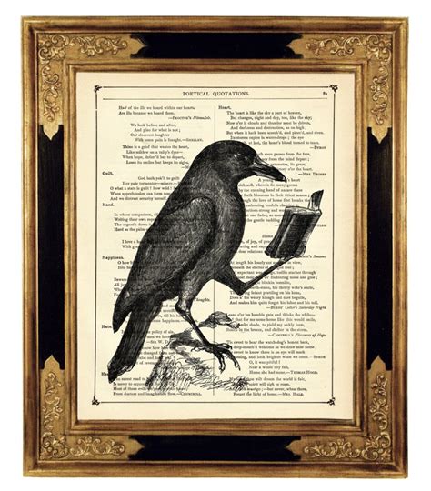 Raven Crow Reading Book Bird Dictionary Art Halloween Etsy