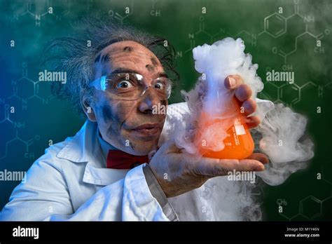 Crazy Chemist With A Failed Experiment Explosion In Laboratory Stock