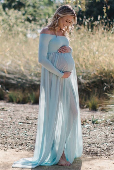 Blue Off Shoulder Open Maternity Photoshoot Gown Dress Maternity