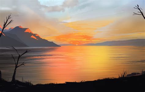 Download Photo Wallpaper Sky, Landscape, Nature, Sunset, Art, - Sunset ...