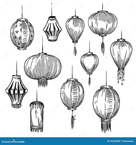 Set Of Chinese Lanterns Stock Vector Illustration Of Freehand 52352850