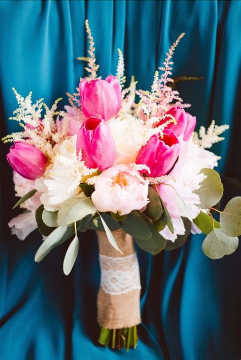 Pink Peonies And Tulips Bridal Bouquet With Vintage Accents For Spring