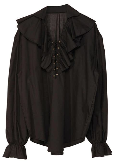 Adult Black Ruffled Pirate Shirt By Widmann 4188l Karnival Costumes
