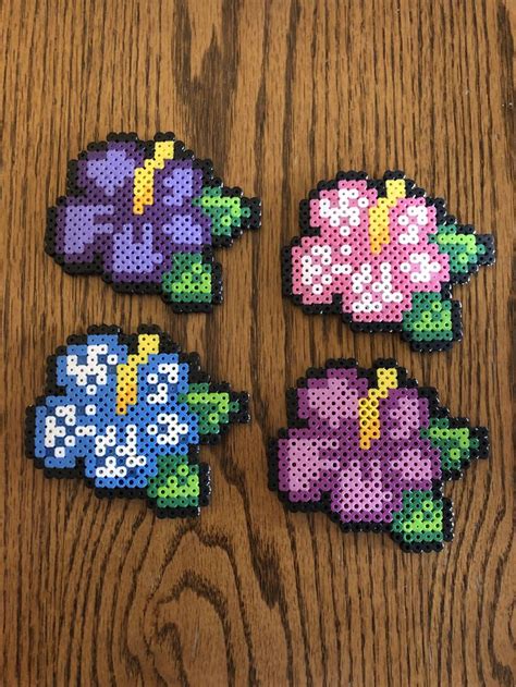 Perler Hama Bead Hibiscus Coasters Perler Beads Designs Coaster