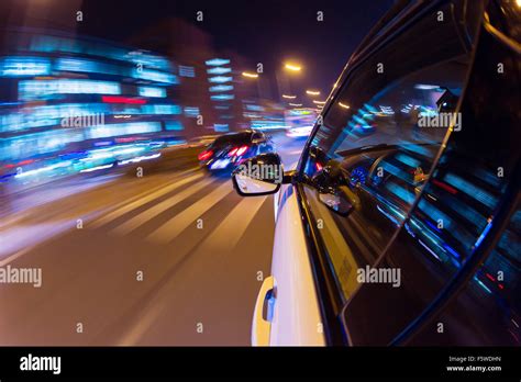 Car Driving At Night City With Blur Motion Stock Photo Alamy