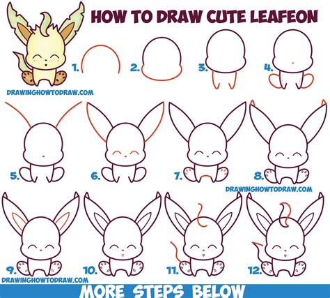How To Draw Cute Kawaii Chibi Leafeon From Pokemon Easy Step By Step