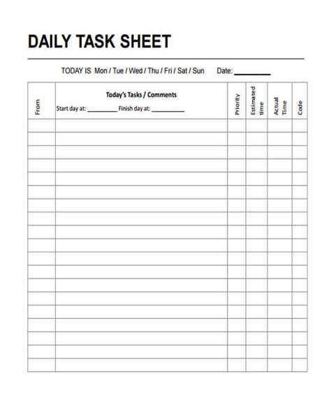 Free 15 Task Sheet Samples And Templates In Pdf Ms Word