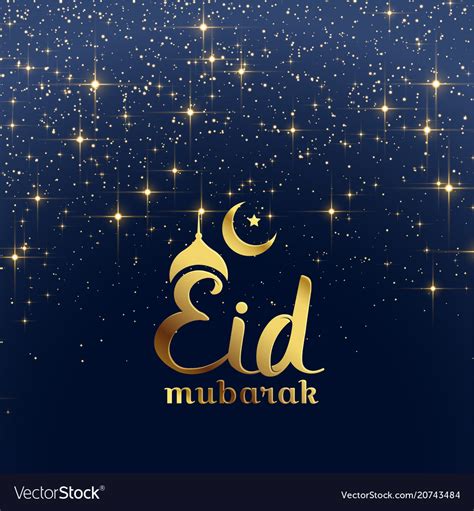 Eid Mubarak Festival Card With Stars And Sparkles Vector Image