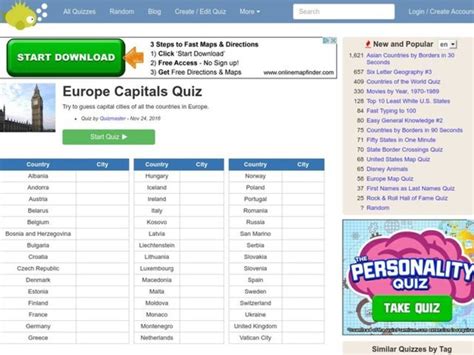 European Capitals Quiz Interactive For 6th 12th Grade Lesson Planet
