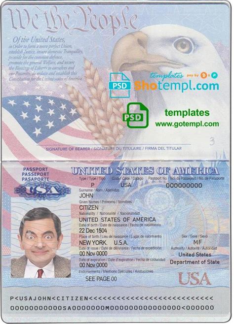 Usa Passport Template In Psd Format Fully Editable With All Fonts