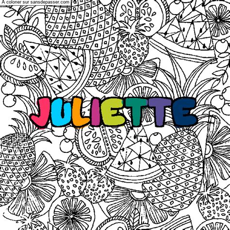 Dessin colorié Coloriage prénom JULIETTE décor Mandala fruits par