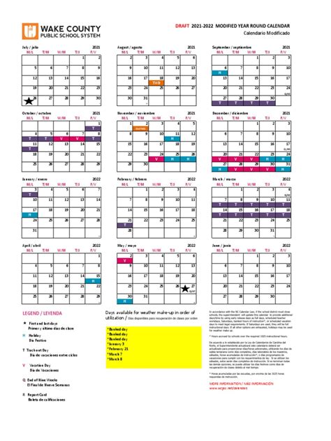 Draft 2021 22 Wcpss Modified Calendar Pdf Holiday Or Vacation Asia