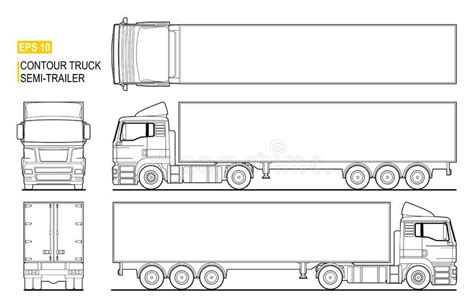 Contour Semi Trailer Truck Vector For Coloring Book Isolated Lorry