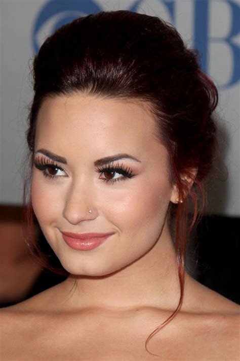 Demi Lovato Straight Auburn Pompadour Updo Hairstyle Steal Her Style