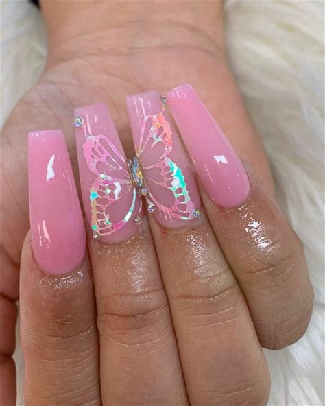 Pastel Pink Nails With Butterflies 101052 Light Pink Nails With Butterflies