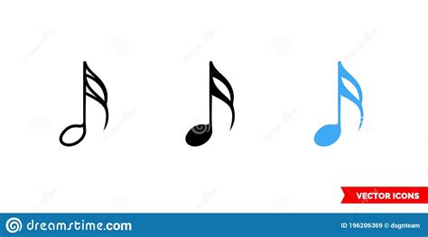 Sixteenth Note Icon Of 3 Types Color Black And White Outline