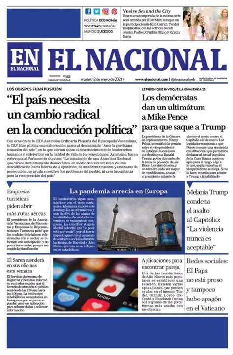 Sábado, 9 de enero de 2021. Estas son las portadas de este martes 12 de enero de 2021 ...