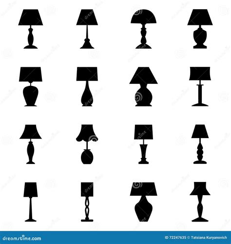 Set Of Black Silhouettes Of Lamps Illustration Stock Vector