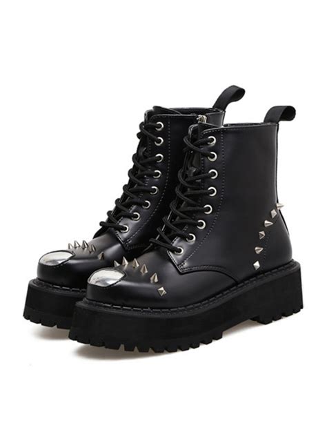 Punk Black Rivet High Top Thick Sole Womens Round Toe Martin Boots