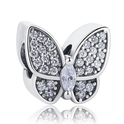 Butterfly Charm 100 925 Sterling Silver Pave Cz Crystal Butterfly Bead