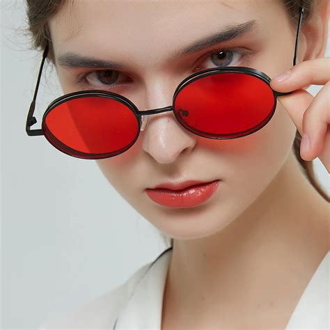 fashion round sunglasses women men vintage metal frame oval shaped sun glasses female retro red