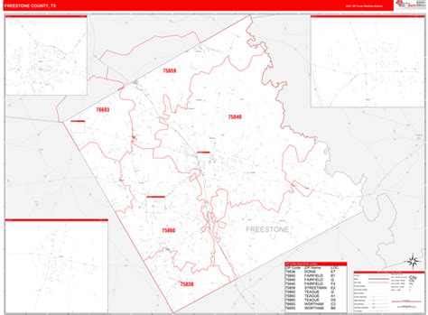 Freestone County Tx Zip Code Wall Map Red Line Style By Marketmaps