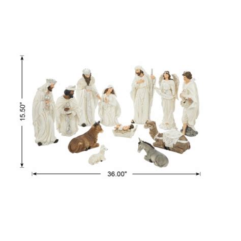 Glitzhome Set Of 12 Oversized Ivory Resin Nativity Figurine Set Set Of