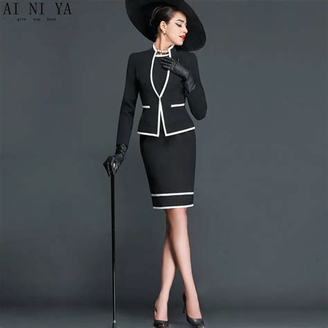 women skirt suits elegant vintage autumn formal wear to work office business suits ol jacket