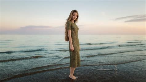 Wallpaper Sunlight Women Outdoors Model Sunset Sea Long Hair Water Shore Sand