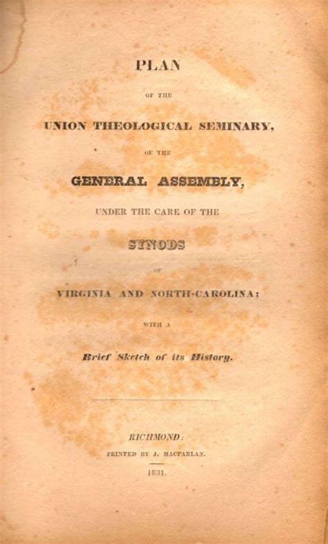 Plan Of The Union Theological Seminary Of The General Assembly Under The Care Of The Synods Of