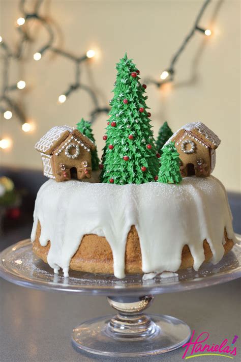 An easy bundt cake made with cake mix, instant pudding, sour cream and chocolate chips! Christmas Village Bundt Cake | Haniela's | Recipes, Cookie & Cake Decorating Tutorials