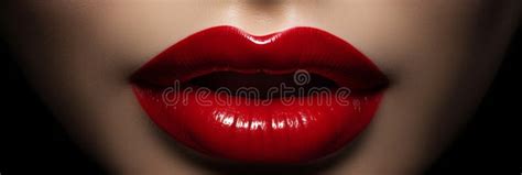 Women S Lips Close Up With Red Lipstick Banner Stock Image Image Of