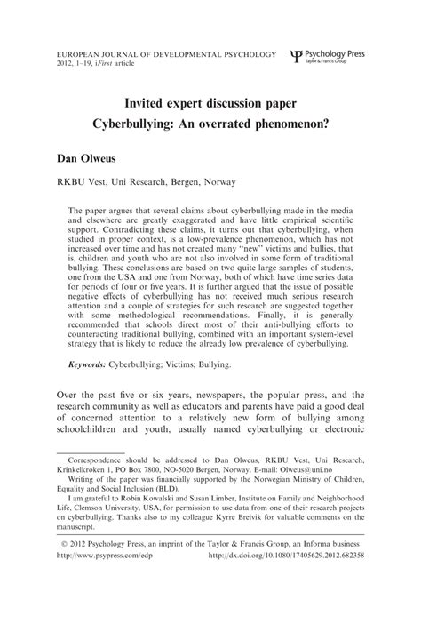 Extract of sample cyber bullying. (PDF) Cyberbullying: An overrated phenomenon?