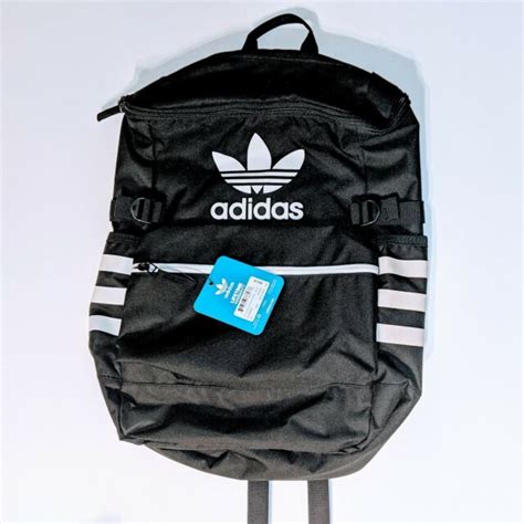 Adidas Original Classic Backpack Zip Top Trefoil Black Stripes Black White New Ebay