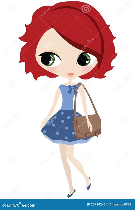 Sad Redhead Girl Bent Over Hand Down Cartoon Character Design Flat