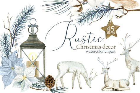 Watercolor Rustic Christmas Clipart Decorative Illustrations