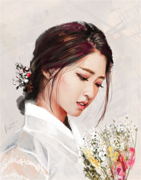 Fantasy Korean Girl With Hydrangeas Art Print Song From The Heart