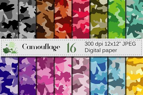 Camouflage Digital Paper Pack Colorful Camo Backgrounds Rainbow