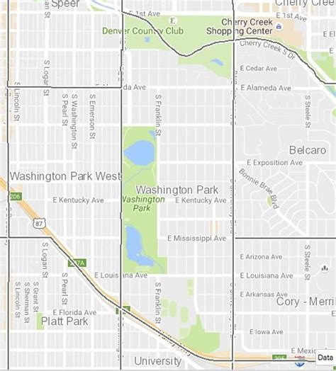 Washington Park Denver Map World Map Gray