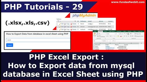 Php Export Excel How To Export Data From Mysql Database To Excel Sheet In Php Php Tutorial