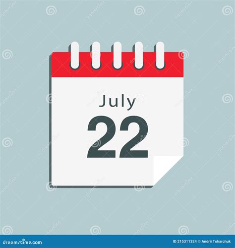 Icon Day Date 22 July Template Calendar Page Stock Vector