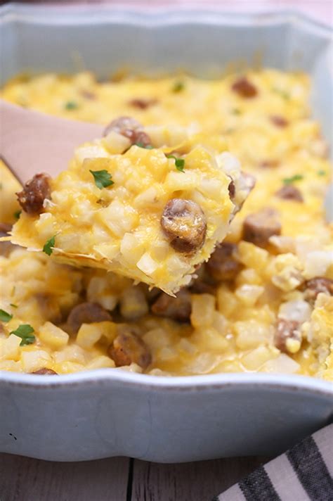Cheesy Potato Sausage Breakfast Casserole Wishes And Dishes