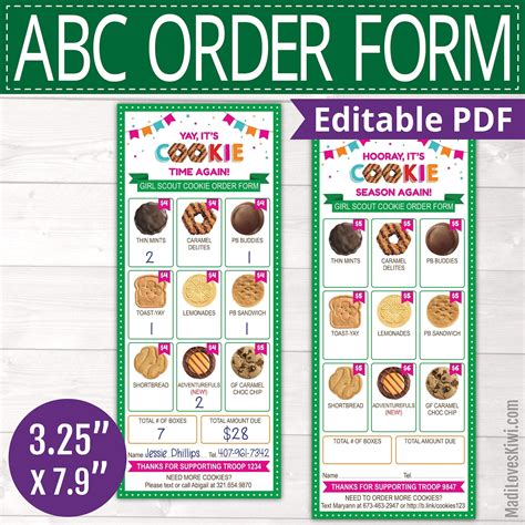 Abc Girl Scout Cookie Order Form Printable Personalized Etsy