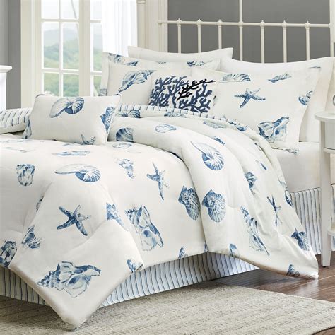 Coastal King Comforter Sets Beautiful Reversible Blue Grey Ocean