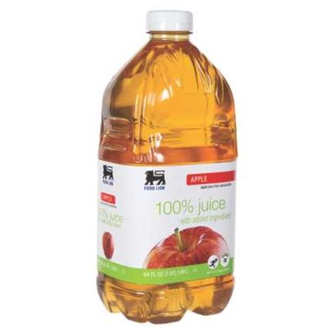 0% saturated fat 0g trans fat 0g. Food Lion 100% Apple Juice (64 fl oz) from Food Lion ...
