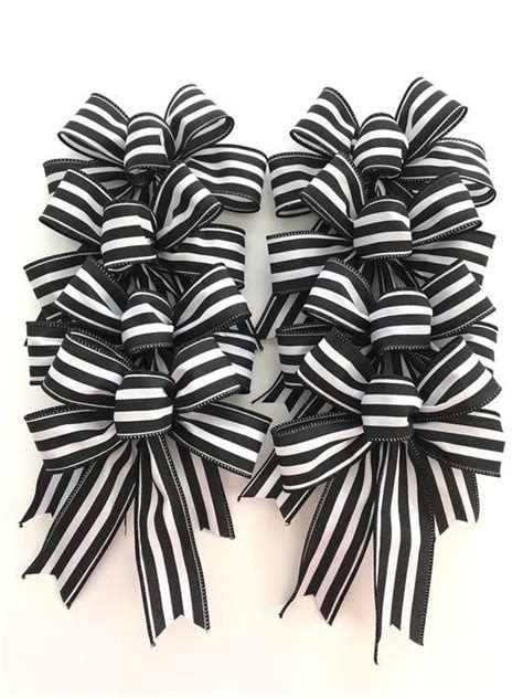 Black And White Decorative Bows Set Of 8 Bows Stripes Etsy