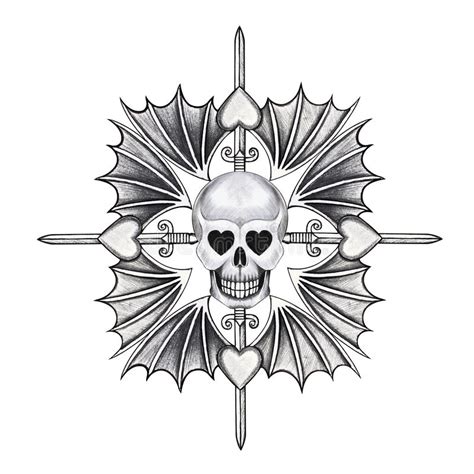 Art Skull Heart Wings Tattoo Stock Illustration Illustration Of