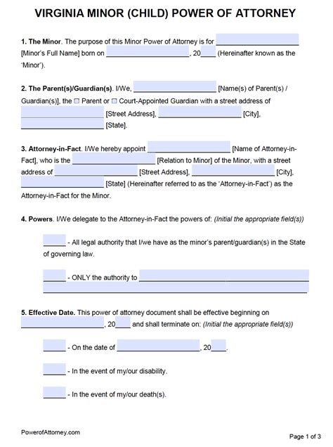 Consider giving someone your power of attorney form when an extended absence prevents you from handling your own affairs or when an transaction has to be completed in your free printable irs tax form 1040. Free Minor (Child) Power of Attorney Form Virginia - PDF