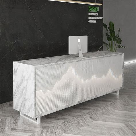 LED Illuminated Modern White Marble Reception Desk For Nail Salon In B M Retail Office